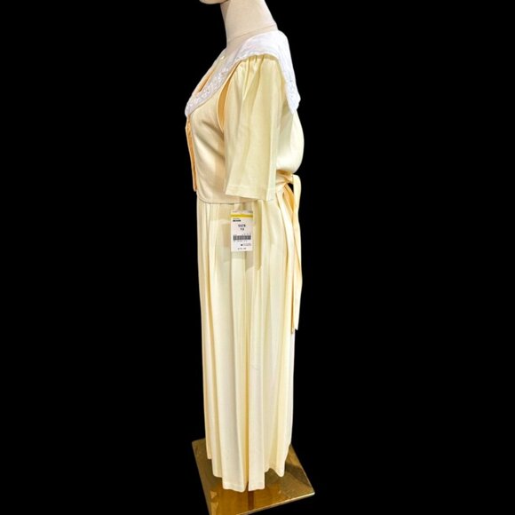 NEW JBS Tie Back Maxi Dress Size 10 Yellow Bib Collar Pleated Easter Cottage VTG - Picture 8 of 14